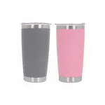 Set 2x Cana Termoizolanta Otel Inoxidabil SS304 cu Capac Perete Dublu 590ml Roz Gri Performance AutoTuning