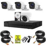 Sistem supraveghere complet Hilook, 3 camere de exterior, Full HD 2MP, infrarosu 20m, 1 camera de interior 2MP Full HD, IR 20m, Vizualizare de pe mobil, HDD 500GB, NVR 4 canale SafetyGuard Surveillance