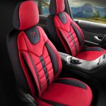 Set Huse Scaune Auto Panda Toronto, tip Alcantara, cu fermoare pentru bancheta rabatabila, rosu negru, 11 piese Automobile ProTravel