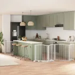 Poartă câini pliabilă cu ușă, 6 panouri, alb, 480 cm, lemn plop GartenMobel Dekor