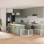 Poartă câini pliabilă cu ușă, 6 panouri, alb, 480 cm, lemn plop GartenMobel Dekor