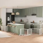 Poartă câini pliabilă cu ușă 10 panouri, alb, 800 cm, lemn plop GartenMobel Dekor