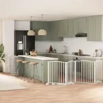 Poartă câini pliabilă cu ușă 12 panouri, alb, 960 cm, lemn plop GartenMobel Dekor