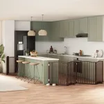 Poartă câini pliabilă cu ușă 6 panouri maro, 480 cm, lemn plop GartenMobel Dekor