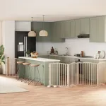 Poartă de câini pliabilă cu ușă, 8 panouri, 640 cm, lemn plop GartenMobel Dekor