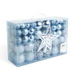 Set 100 Decoratiuni pentru Bradul de Craciun, Globuri cu Diametru de 3-6 cm si Varf Stea, Culoare Argintiu