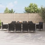 Set mobilier de exterior cu perne, 11 piese, negru, poliratan GartenMobel Dekor