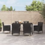 Set mobilier de grădină cu perne, 7 piese, negru, poliratan GartenMobel Dekor