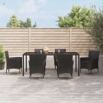 Set mobilier de grădină cu perne, 7 piese, negru, poliratan GartenMobel Dekor