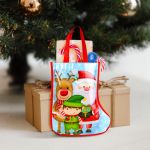 Cizmă decorativă tip geantă cadou – albastră, cu Moș și ren – 33 cm Best CarHome