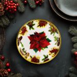 Tavă decorativă din plastic – model floare de poinsettia – 22 cm Best CarHome