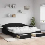 Pat de zi cu extensie și sertare, negru, 100x200 cm, textil GartenMobel Dekor
