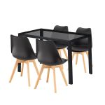 Leziter Set de masă Treva 4 1 negru-negru Mobalis Homvera