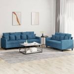 Set de canapele cu perne, 2 piese, albastru, catifea GartenMobel Dekor