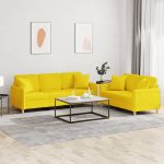 Set de canapele cu perne, 2 piese, galben deschis, textil GartenMobel Dekor