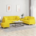 Set de canapele cu perne, 3 piese, galben deschis, textil GartenMobel Dekor