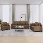 Set de canapele cu perne, 3 piese, maro, textil GartenMobel Dekor