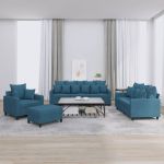 Set de canapele cu perne, 4 piese, albastru, catifea GartenMobel Dekor