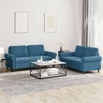 Set de canapele cu perne, 2 piese, albastru, catifea GartenMobel Dekor