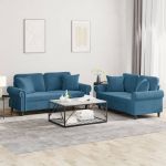 Set de canapele cu perne, 2 piese, albastru, catifea GartenMobel Dekor