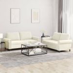 Set de canapele cu perne, 2 piese, crem, catifea GartenMobel Dekor