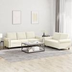 Set de canapele cu perne, 2 piese, crem, catifea GartenMobel Dekor