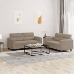 Set de canapele cu perne, 2 piese, gri taupe, microfibră GartenMobel Dekor