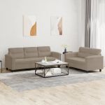 Set de canapele cu perne, 2 piese, gri taupe, microfibră GartenMobel Dekor