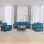 Set de canapele cu perne, 3 piese, albastru, catifea GartenMobel Dekor