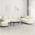 Set de canapele cu perne, 3 piese, crem, catifea GartenMobel Dekor