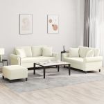 Set de canapele cu perne, 3 piese, crem, catifea GartenMobel Dekor