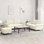 Set de canapele cu perne, 3 piese, crem, catifea GartenMobel Dekor