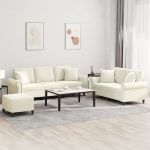 Set de canapele cu perne, 3 piese, crem, catifea GartenMobel Dekor