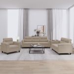 Set de canapele cu perne, 3 piese, gri taupe, microfibră GartenMobel Dekor