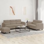 Set de canapele cu perne, 3 piese, gri taupe, microfibră GartenMobel Dekor
