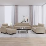 Set de canapele cu perne, 4 piese, gri taupe, microfibră GartenMobel Dekor