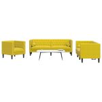 Set canapele Chesterfield cu perne rulou 3 piese galben catifea GartenMobel Dekor