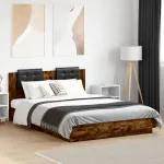 Cadru de pat cu tăblie și lumini LED, stejar fumuriu, 120x200cm GartenMobel Dekor