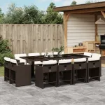 Set mobilier de grădină, 13 piese, maro, cu perne, poliratan GartenMobel Dekor