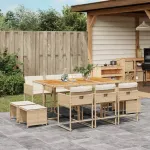Set mobilier de grădină cu perne, 11 piese, bej, poliratan GartenMobel Dekor