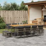 Set mobilier de grădină cu perne, 13 piese, gri, poliratan GartenMobel Dekor