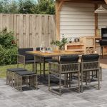 Set mobilier grădină cu perne, 9 piese, gri, poliratan GartenMobel Dekor