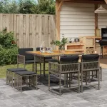 Set mobilier grădină cu perne, 9 piese, gri, poliratan GartenMobel Dekor