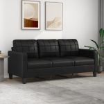 Canapea cu 3 Locuri din Piele Ecologica, Negru, Latime 180 cm