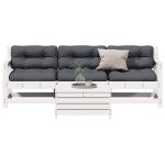 Set mobilier de grădină cu perne, 4 piese alb lemn masiv de pin GartenMobel Dekor