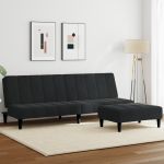 Canapea extensibilă cu taburet, 2 locuri, negru, catifea GartenMobel Dekor