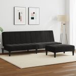 Canapea extensibilă cu taburet, 2 locuri, negru, catifea GartenMobel Dekor
