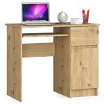 Birou computer PIKSEL, cu sertar, dulap si raft pentru tastatura, dreapta, 90x50x77 cm, stejar artisan Household NewTrend