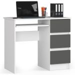 Birou computer cu 3 sertare si raft pentru tastatura, dreapta, 90x50x77 cm, alb si gri Household NewTrend
