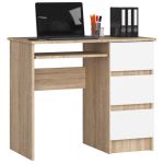 Birou computer cu 3 sertare si raft pentru tastatura, dreapta, 90x50x77 cm, stejar sonoma si alb Household NewTrend